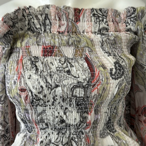 ALL SAINTS Lara Makutu Top Soft Pink Off the Shoulder Shirt Paisley Sz 6 NEW - Picture 5 of 13